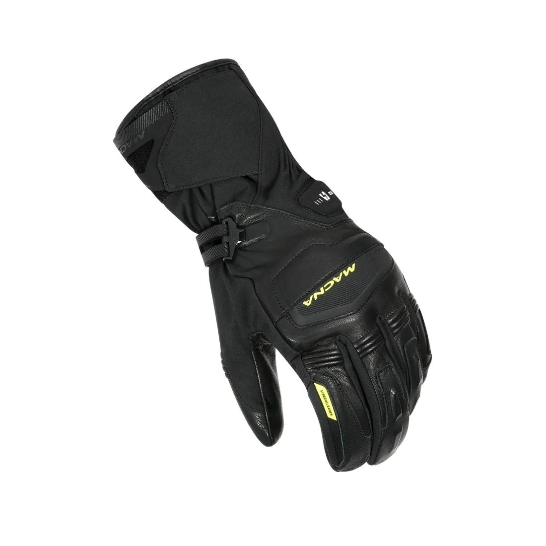 motorcycle glove macna azra rtx electric heated softflex goat leather black screen cleaner touring adventure adv front