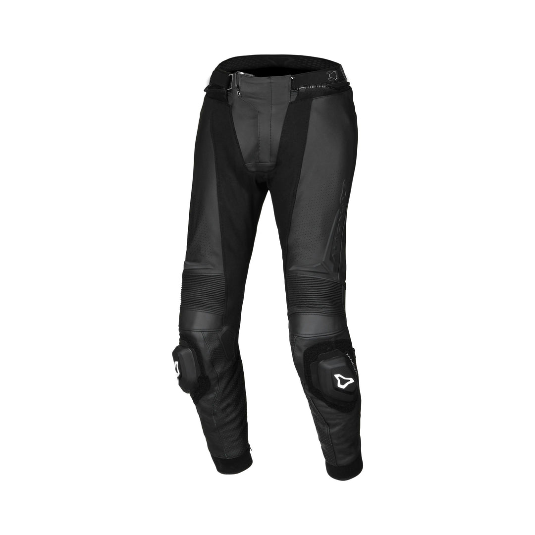 leather pants macna vario womens lady black perforated knee sliders riding gear track touring adv adventure front