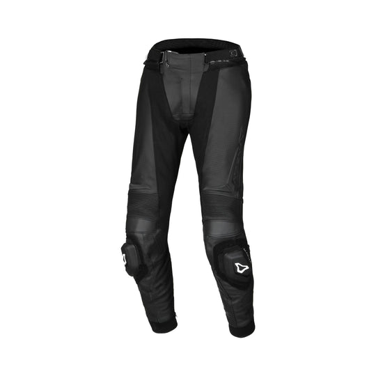 leather pants macna vario womens lady black perforated knee sliders riding gear track touring adv adventure front