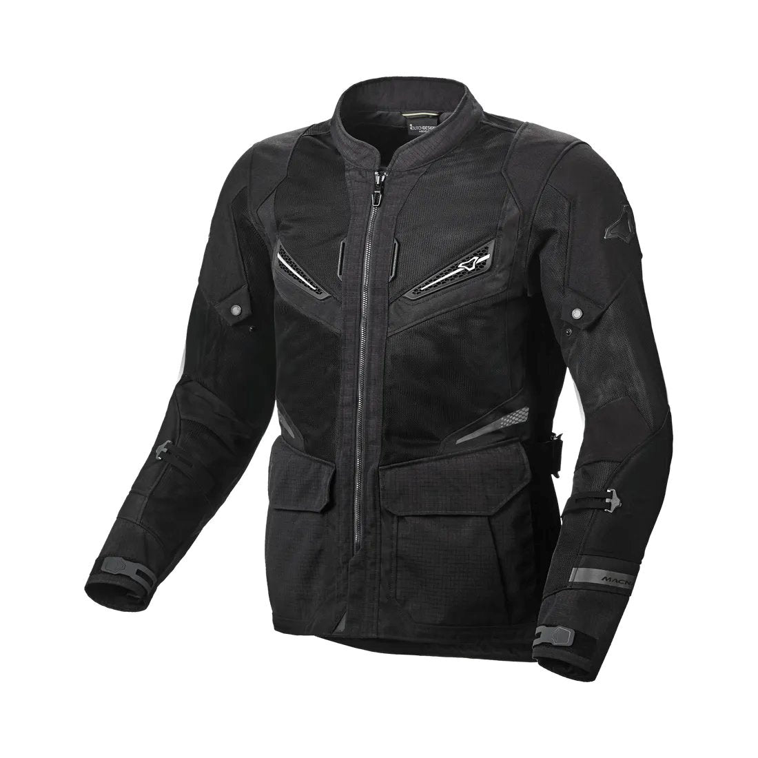 motorcycle jacket macna aerocon waterproof thermal ventilation vents black touring adventure adv front