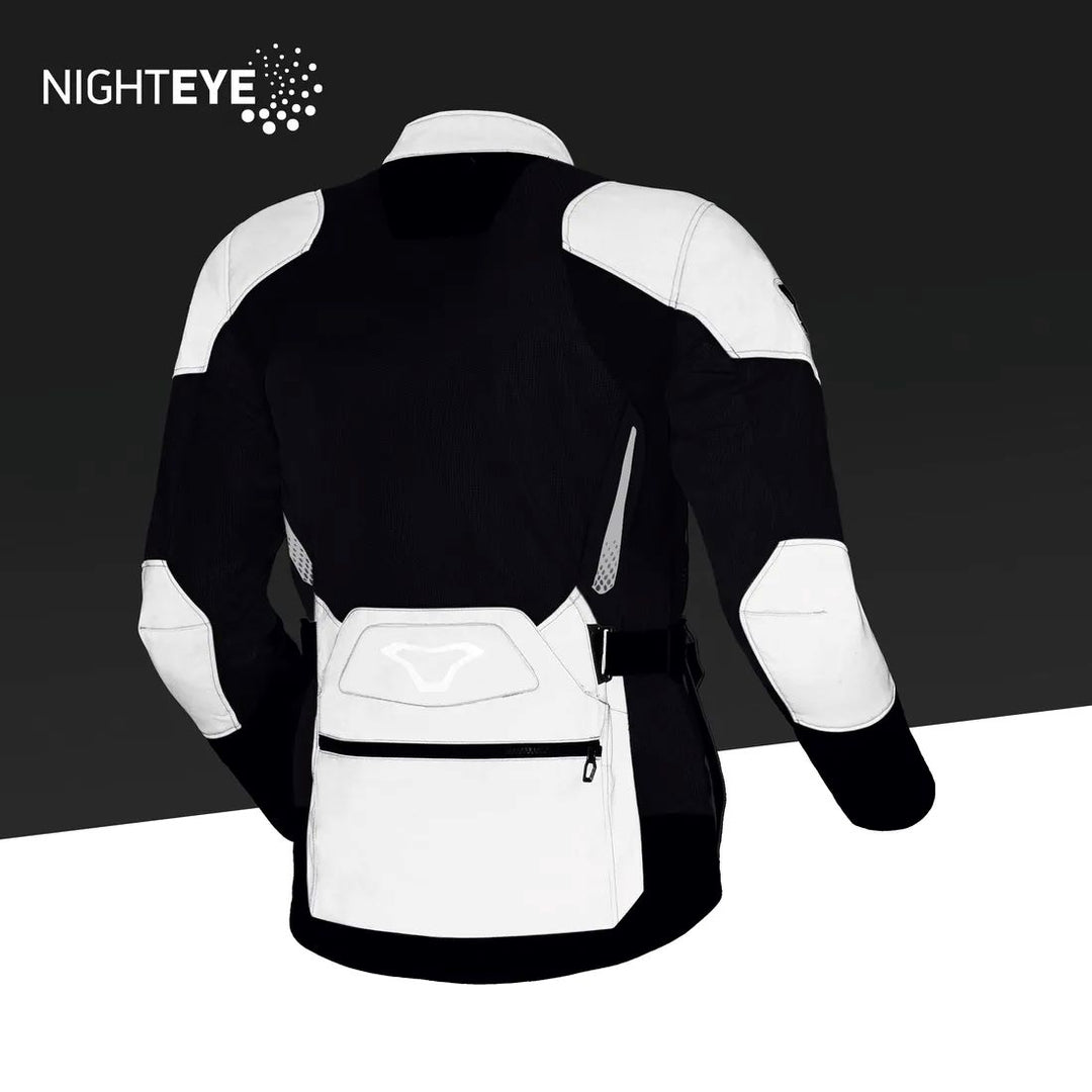 motorcycle jacket macna aerocon waterproof thermal ventilation vents nighteye gray neon yellow touring adventure adv reflective dark back