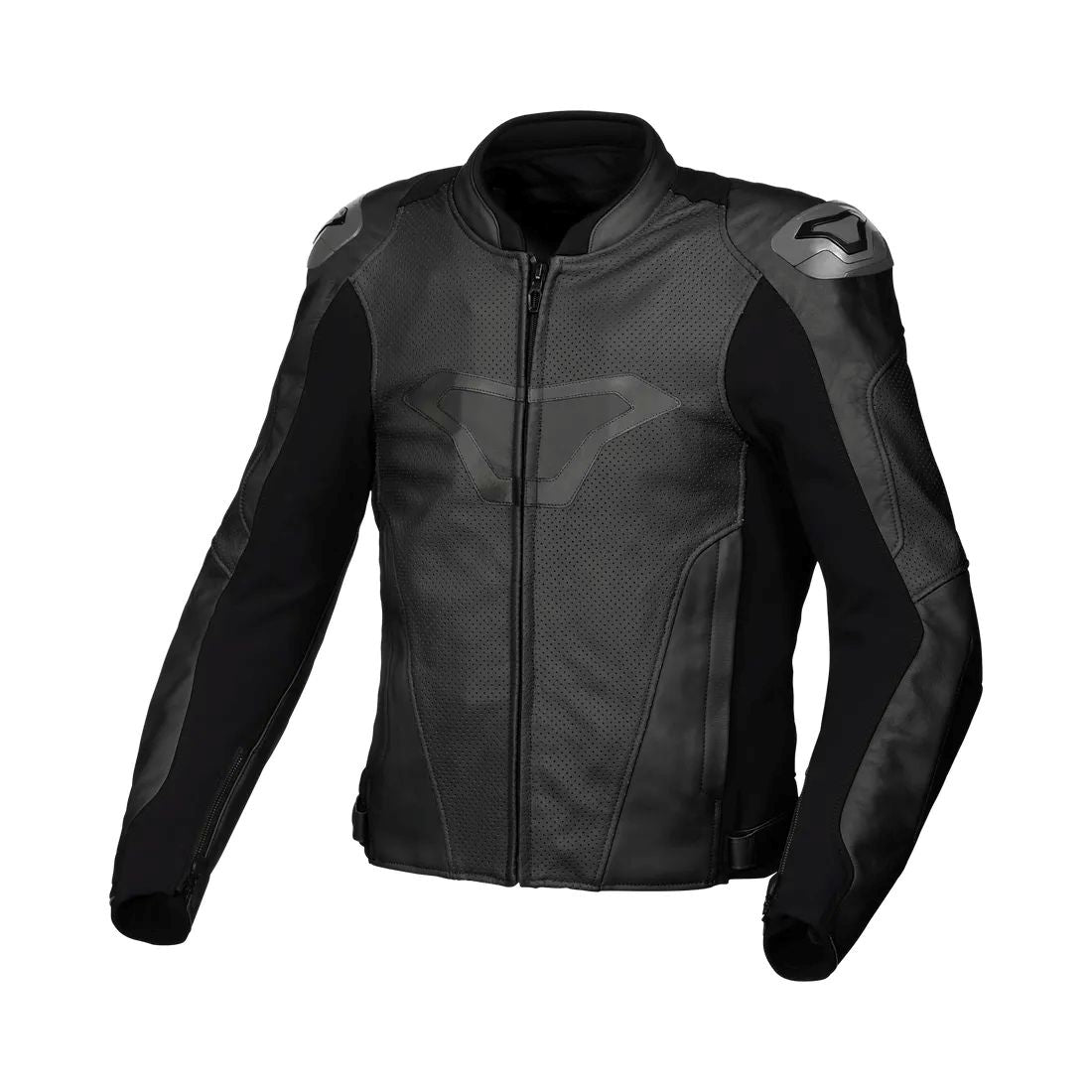 motorcycle jacket macna aviant air leather buffalo risc armax belt loop perforated black touring adventure adv front
