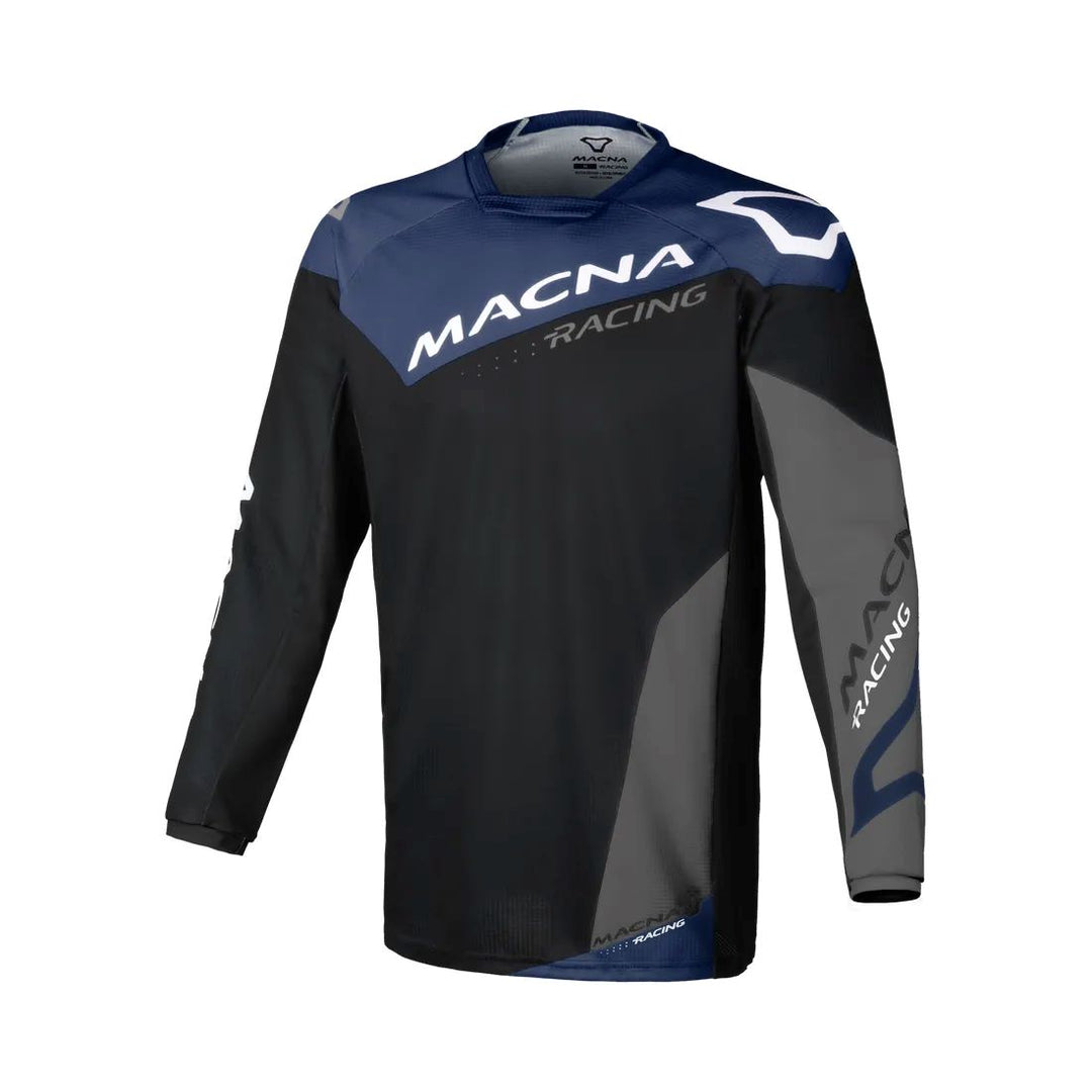 motorcycle shirt macna backyard ventilation mesh black blue touring adventure adv front