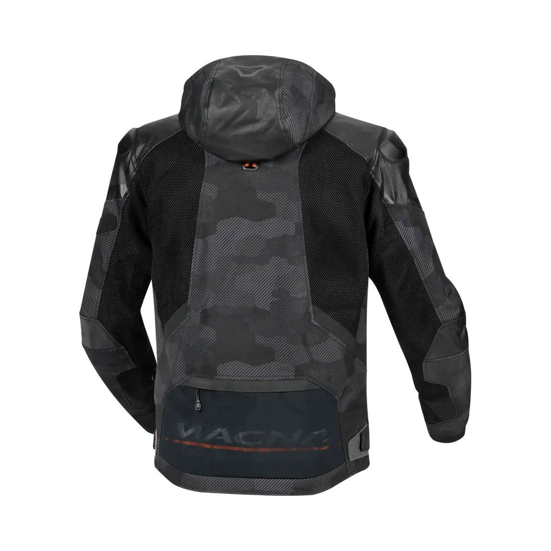 motorcycle jacket macna bradical waterproof liner raintex mesh laminated ventilation vents hoodie black touring adventure adv back
