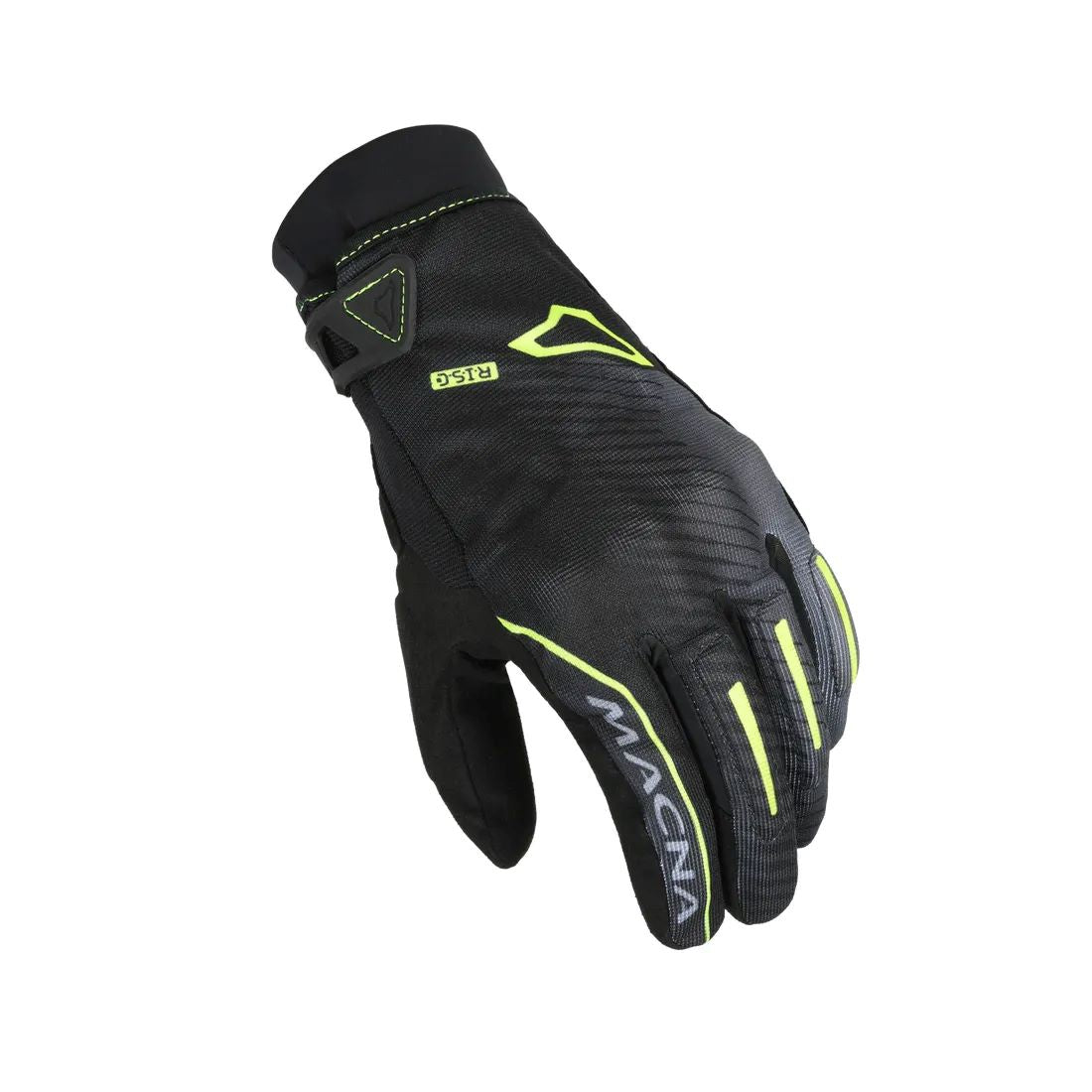 motorcycle gloves macna crew rtx waterproof ergo thumb touch tip black neon yellow touring adventure adv top