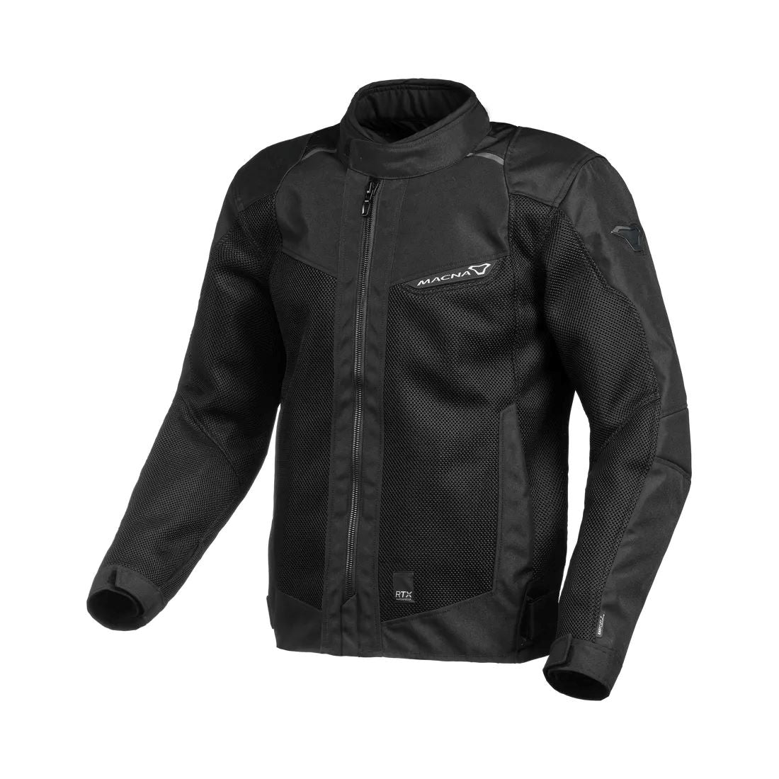 motorcycle jacket macna empire vents ventilation waterproof raintex black touring adventure adv front