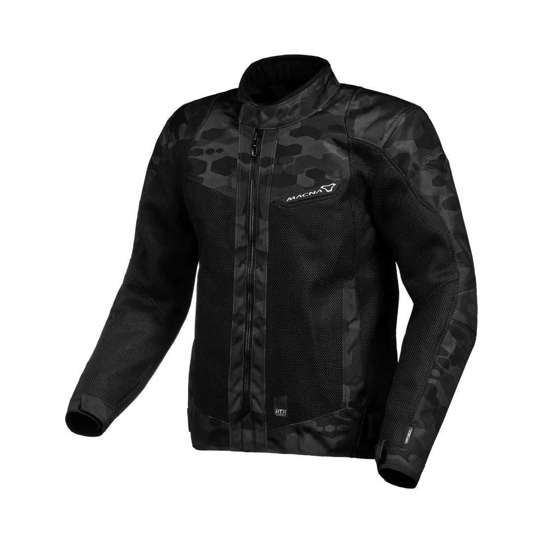 motorcycle jacket macna empire vents ventilation waterproof raintex camo black touring adventure adv front