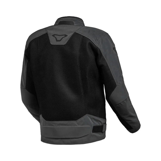 motorcycle jacket macna empire vents ventilation waterproof nighteye raintex black touring adventure adv back