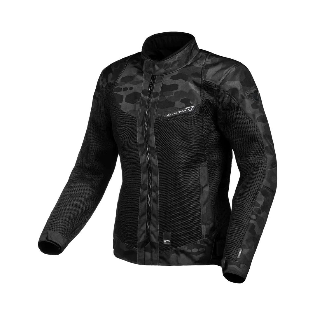 motorcycle jacket macna empire womens vents ventilation waterproof raintex camo black touring adventure adv front
