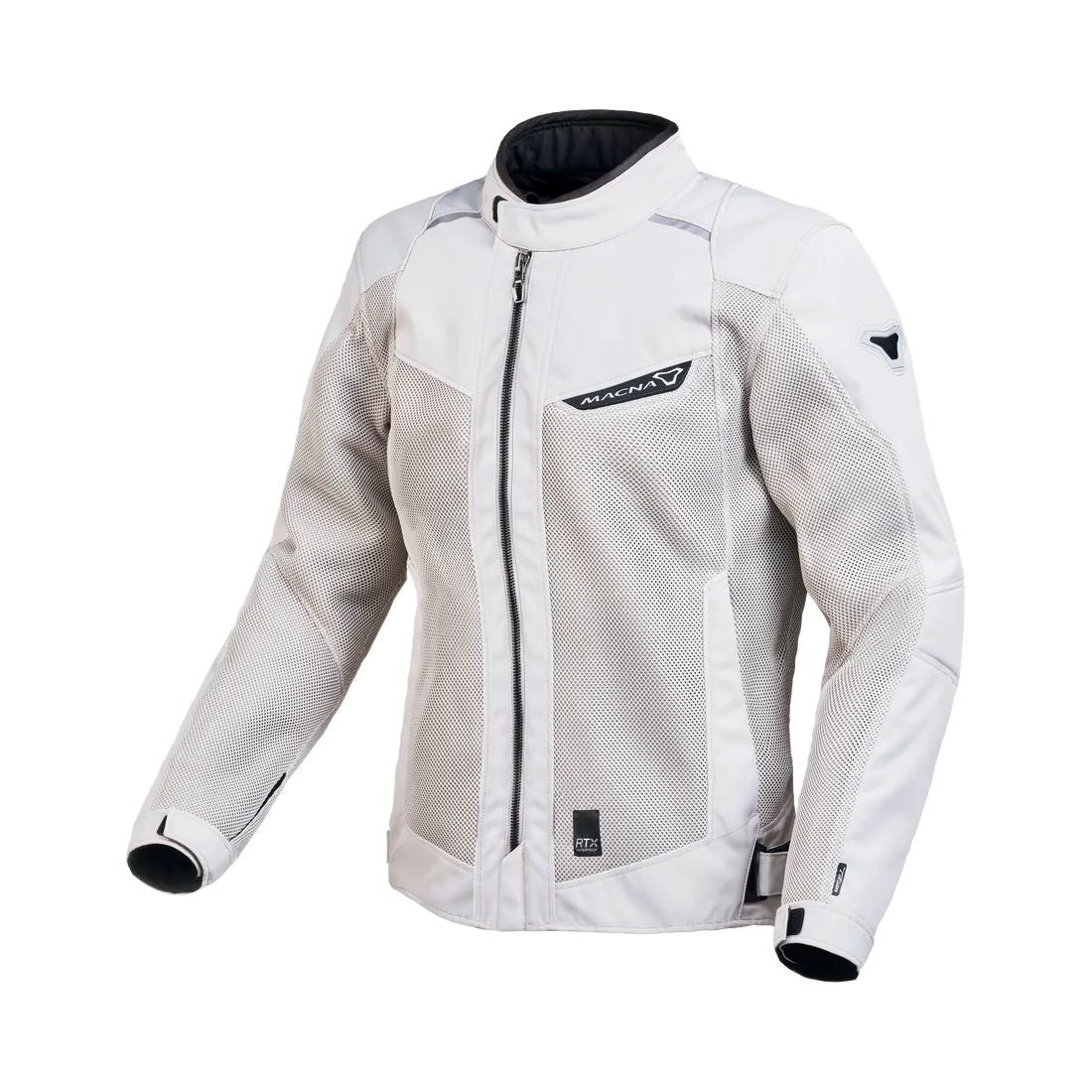 motorcycle jacket macna empire womens vents ventilation waterproof raintex light gray touring adventure adv front