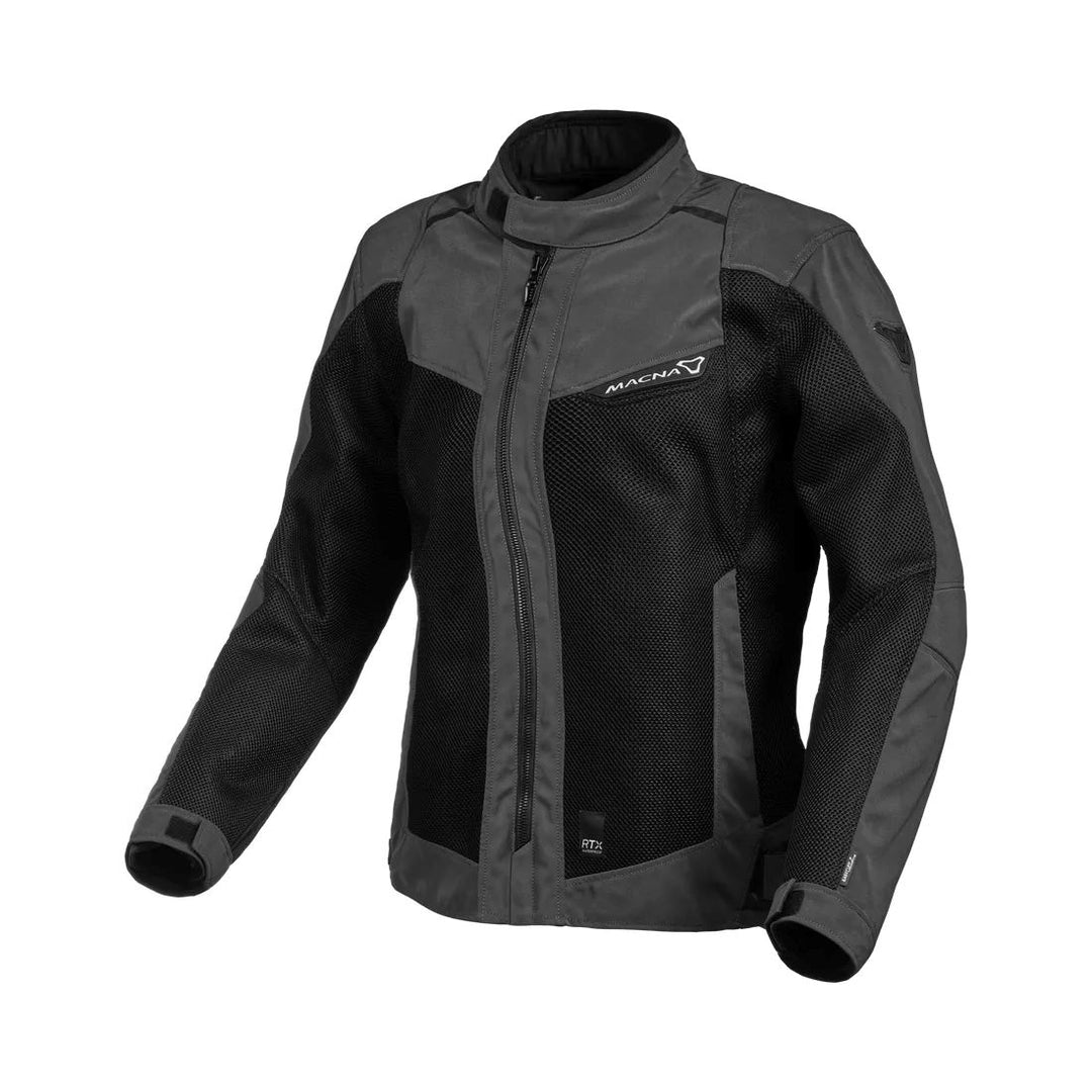 motorcycle jacket macna empire womens vents ventilation waterproof nighteye raintex light gray touring adventure adv front