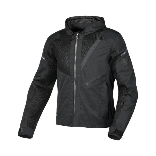 motorcycle jacket macna farrow vents ventilation mesh ripstop airburst black touring adventure adv front