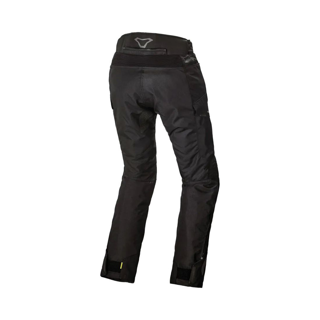 motorcycle pants macna forge womens waterproof raintex mesh heat shield waist lock black touring adventure adv back