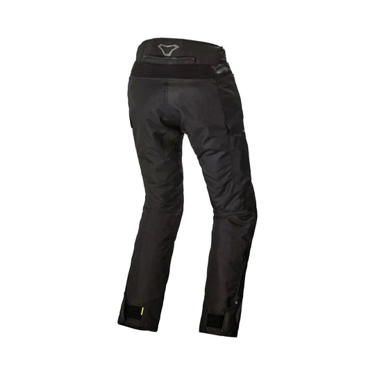 motorcycle pants macna forge womens waterproof raintex mesh heat shield waist lock black touring adventure adv back