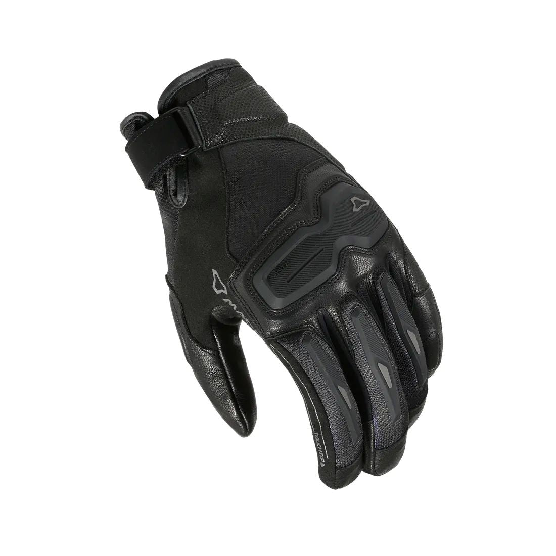 motorcycle gloves macna haros goat leather tpr knuckle palm finger thumb black touring adventure adv top