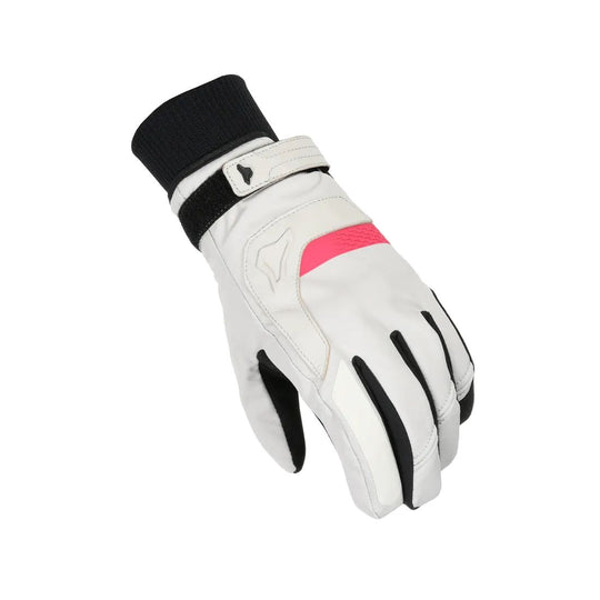 motorcycle gloves macna horizon womens waterproof thermos softshell leather light gray black touring adventure adv top