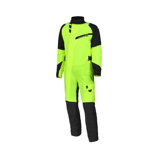 motorcycle rainwear macna hydra rain protection reflection laminated mesh neon yellow black touring adventure adv front
