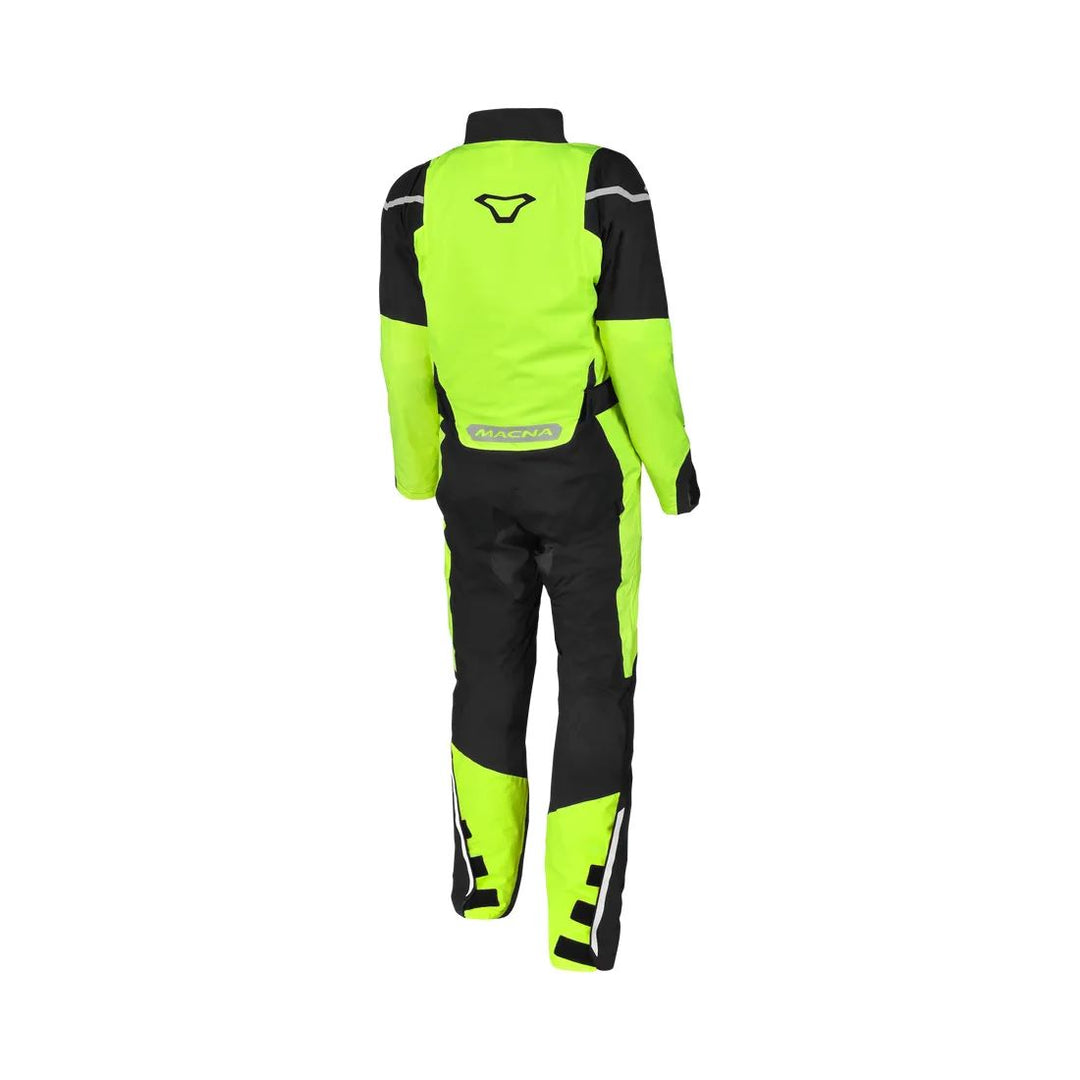 motorcycle rainwear macna hydra rain protection reflection laminated mesh neon yellow black touring adventure adv back