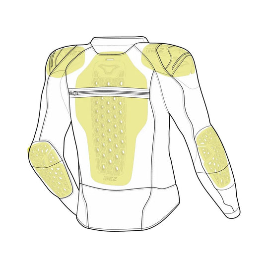 motorcycle jacket macna korus air burst vents ventilation mesh stretch black white touring adventure adv back diagram
