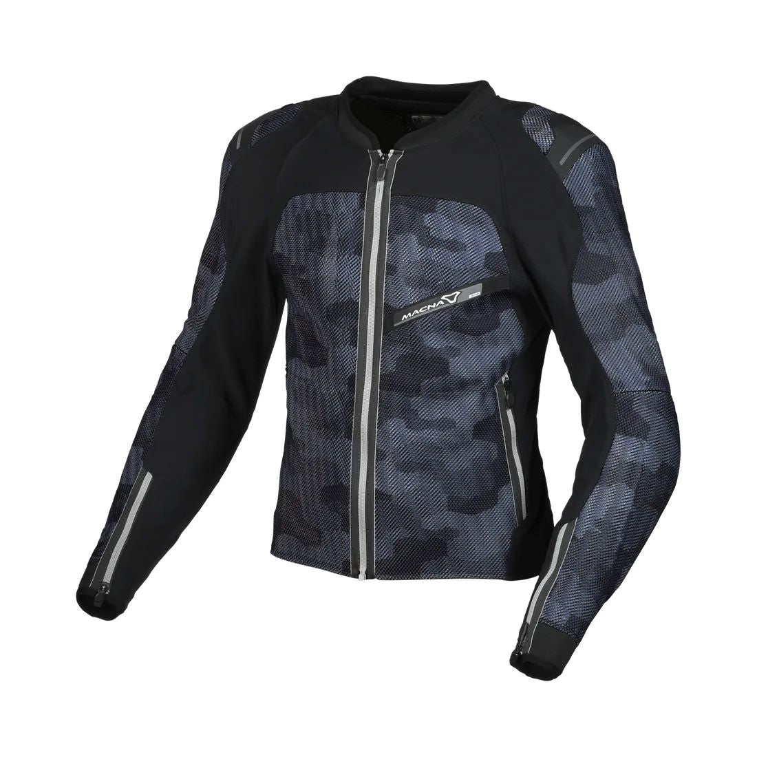 motorcycle jacket macna korus air burst vents ventilation mesh stretch black camo touring adventure adv front