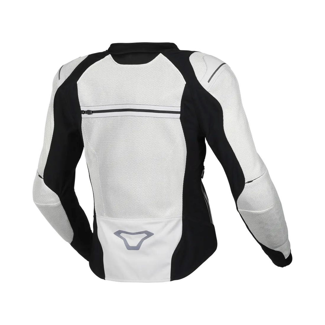 motorcycle jacket macna korus air burst vents ventilation mesh stretch black white touring adventure adv back