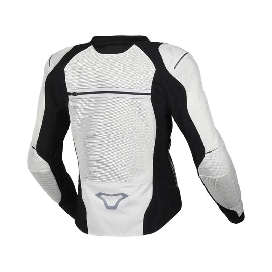 motorcycle jacket macna korus air burst vents ventilation mesh stretch black white touring adventure adv back