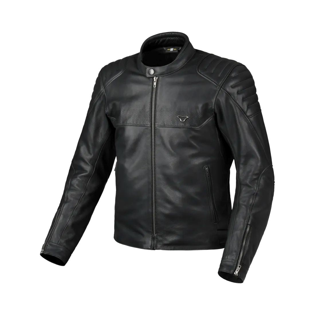 motorcycle jacket macna lance 2.0 l ventilation vents summer risc cow leather black touring adventure adv front