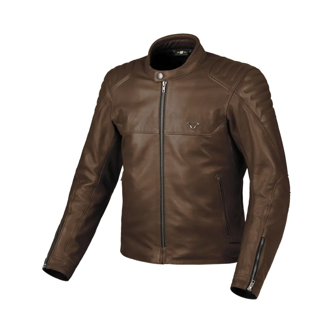 motorcycle jacket macna lance 2.0 ventilation vents summer risc cow leather brown touring adventure adv front