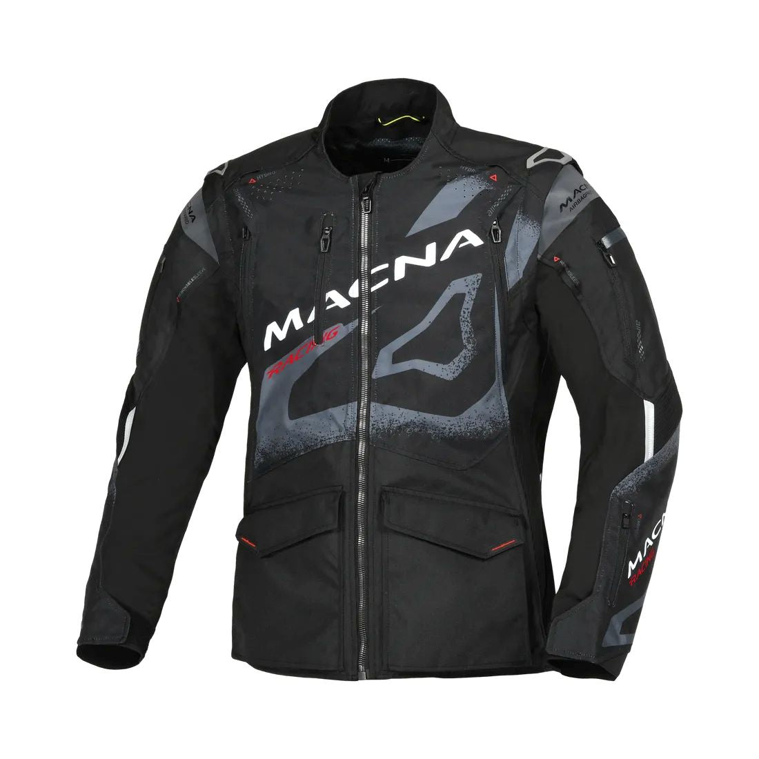 motorcycle jacket macna landmark ventilation vents summer outer shell ventilation reflective airbag hydro pocket detachable sleeves black touring adventure adv front