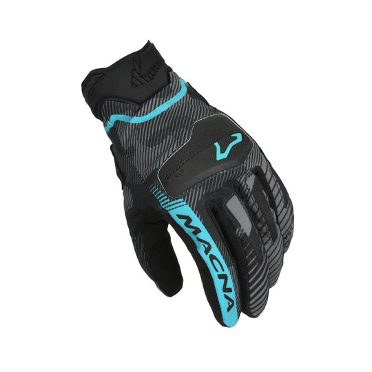 motorcycle gloves macna lithic womens touch tip gel grip print ergo thumb TPR knuckle EVA black blue touring adventure adv top