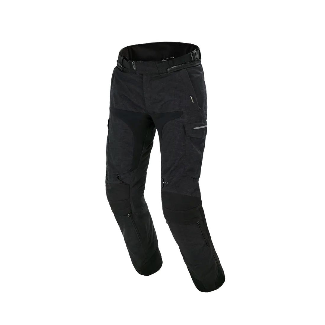motorcycle pants macna novado waterproof raintex mesh detachable thermo reflective air panels heat shield black touring adventure adv front