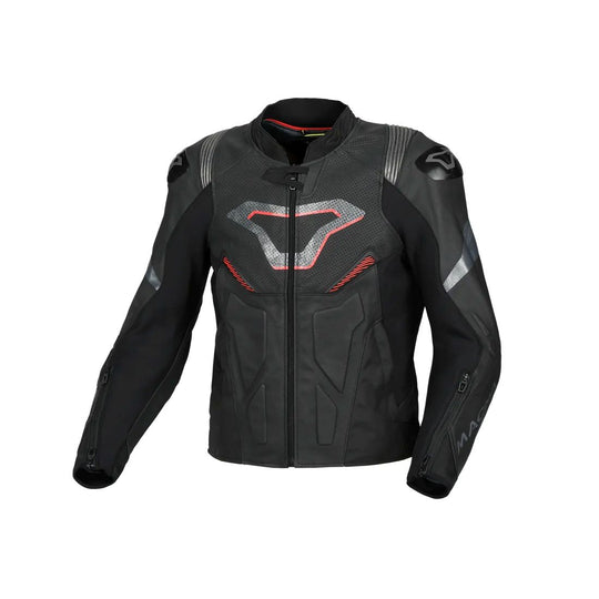 motorcycle jacket macna pointer ventilation vents perforated leather summer risc cow leather black touring adventure adv front
