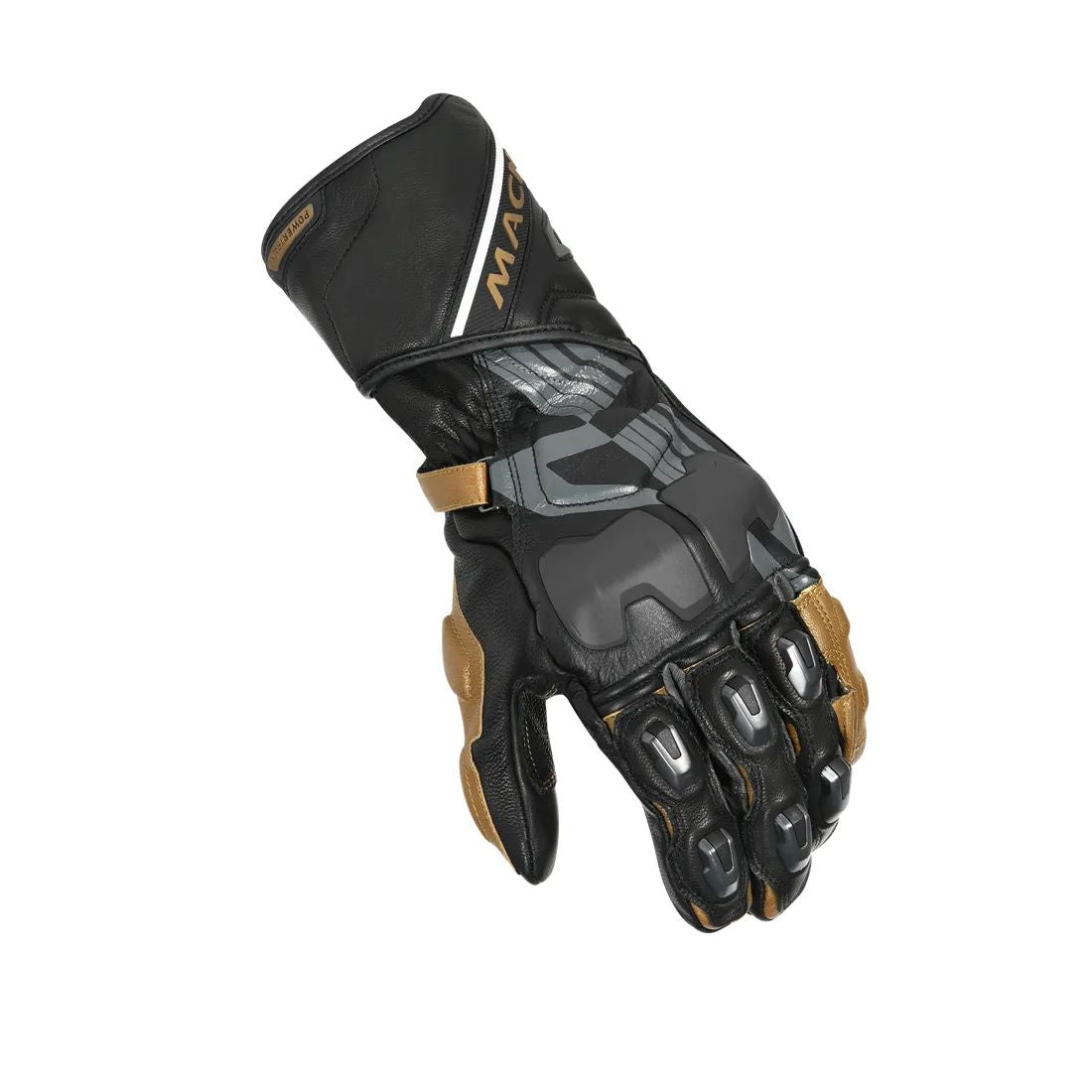 motorcycle gloves macna powertrack armax goat cow kangaroo leather knuckle finger lam protection tpr cuff ergo thumb black gold racing touring adventure adv top