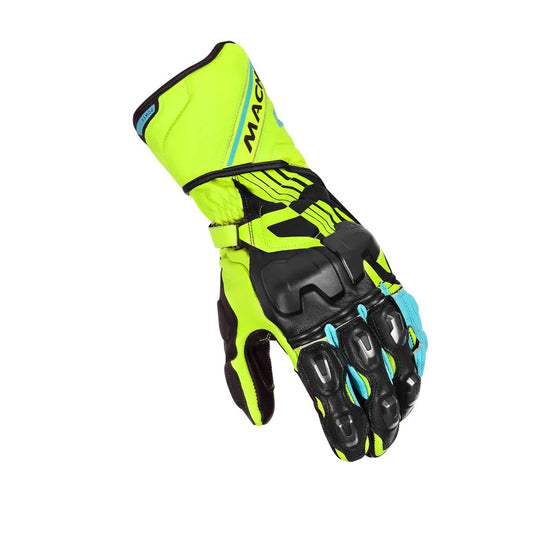 motorcycle gloves macna powertrack armax goat cow kangaroo leather knuckle finger lam protection tpr cuff ergo thumb neon yellow black blue racing touring adventure adv top