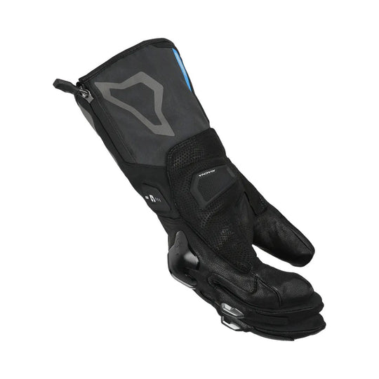 motorcycle gloves macna progress 2.0 rtx dl electric heating battery touch tip screen cleaner 12v bluetooth eva tpr goat leather soft flex black touring adventure adv side