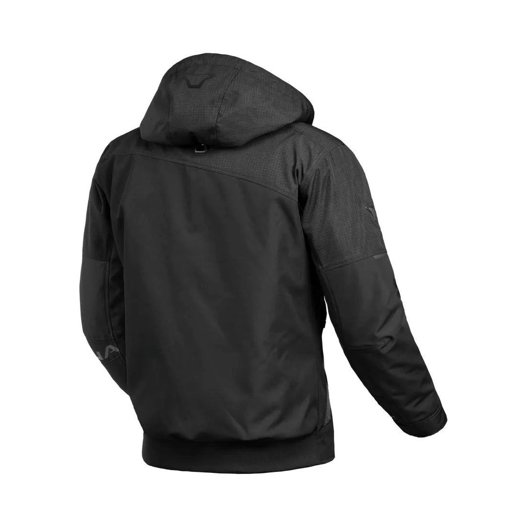 motorcycle jacket macna racoon waterproof air scoop raintex mesh laminated thermos risc r.is.c. reflection vents ventilation detachable hood black touring adventure adv back