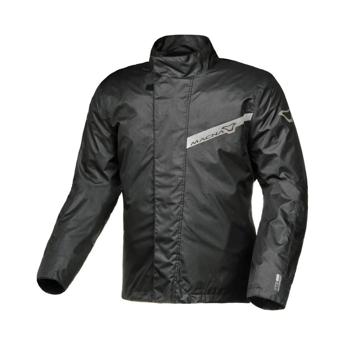 motorcycle jacket macna spray laminated reflection rain rainwear travel pouch black touring adventure adv front