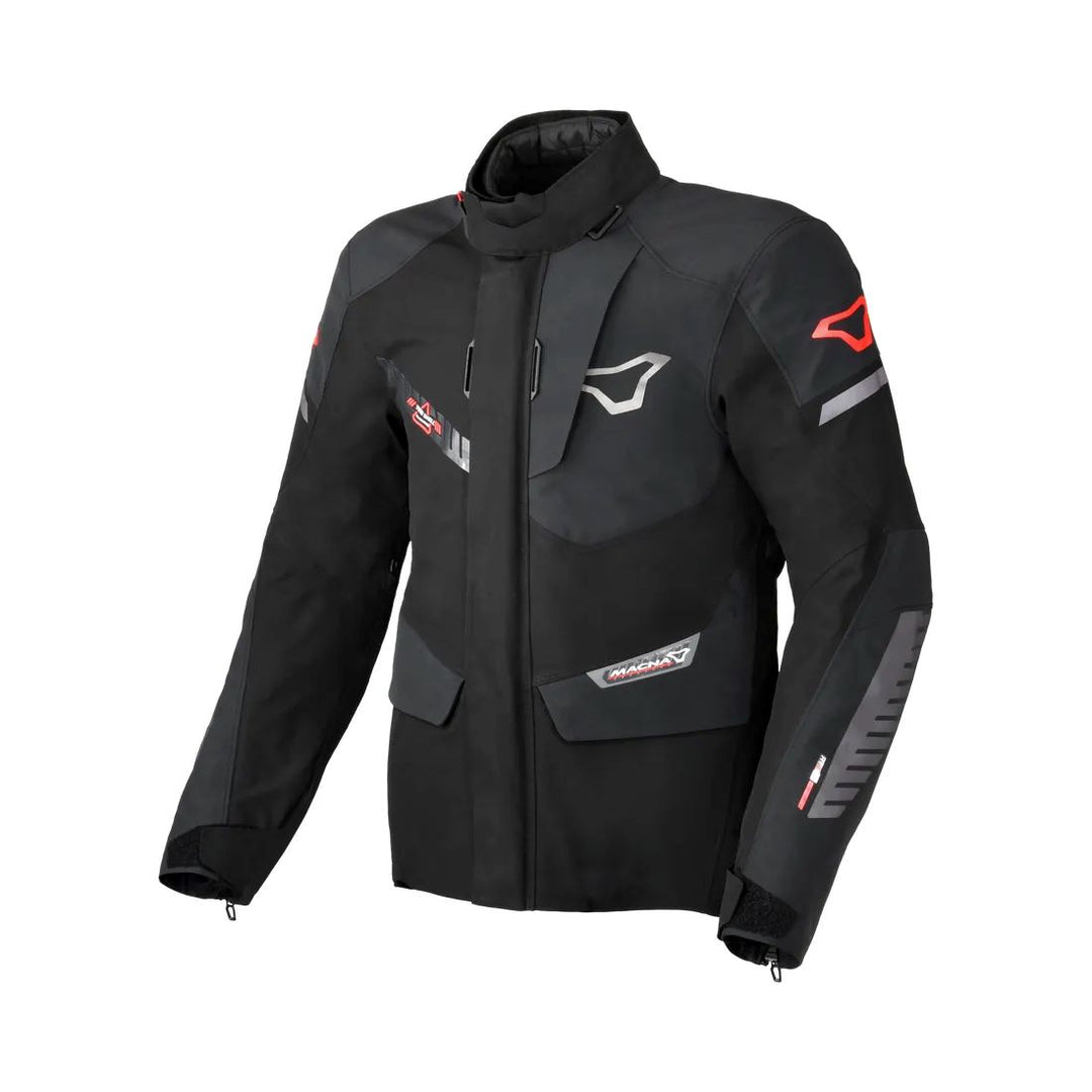 motorcycle jacket macna waterproof twinshell twin shell vents ventilation raintex laminated vision tech led light epg black touring adventure adv front