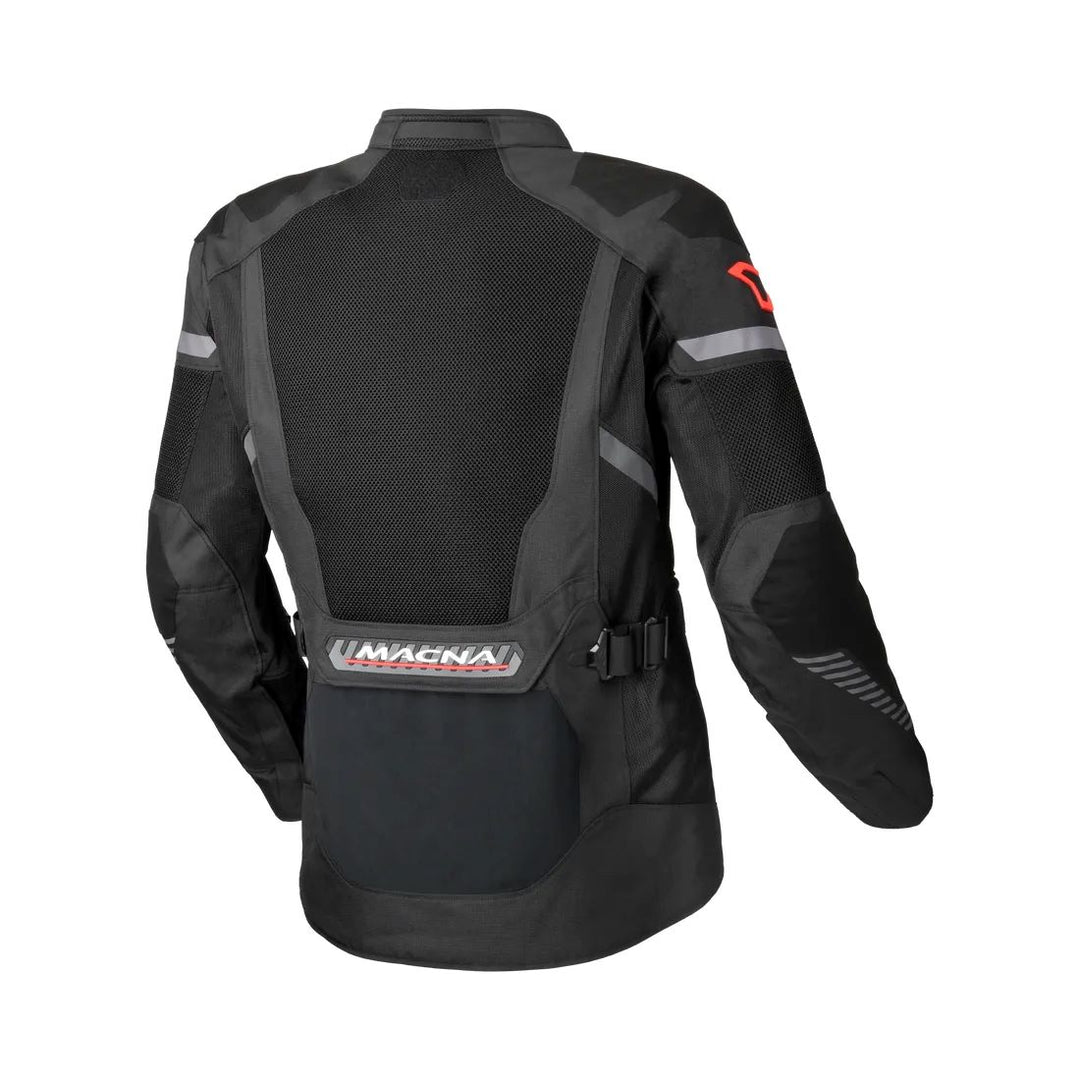motorcycle jacket macna waterproof twinshell twin shell vents ventilation raintex laminated vision tech led light epg black touring adventure adv core back