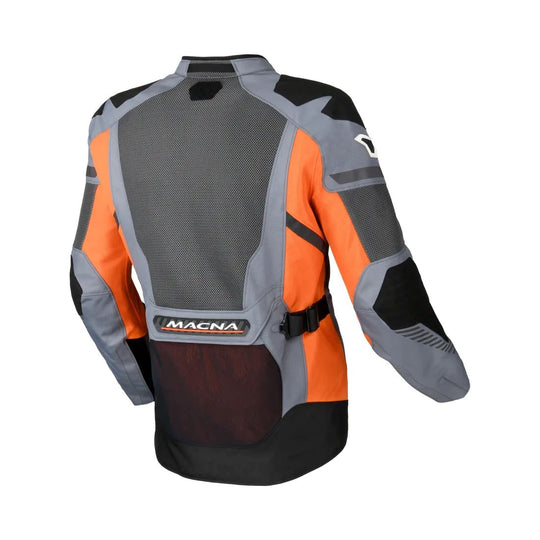 motorcycle jacket macna waterproof twinshell twin shell vents ventilation raintex laminated vision tech led light epg gray orange black touring adventure adv core back
