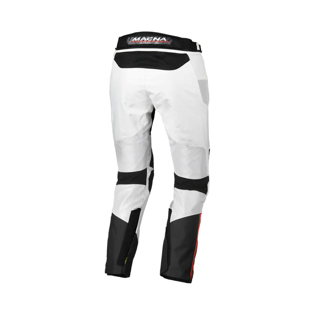 motorcycle pants macna synchrone waterproof laminated twin shell air burst storage bag risc easy cuff side eye lightweight mesh white gray blue red black touring adventure adv back