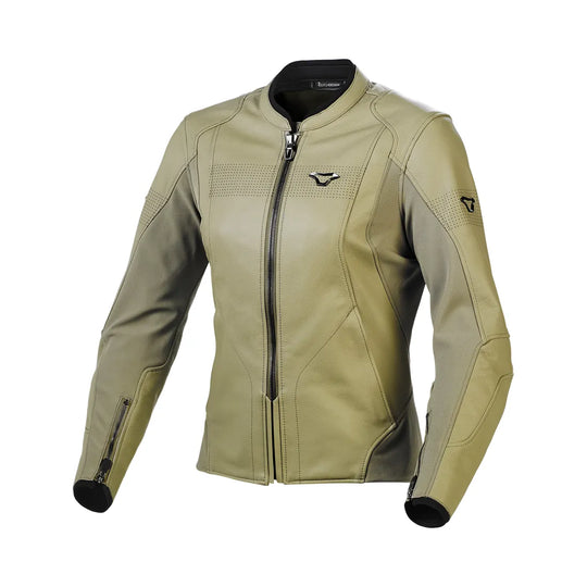 motorcycle jacket macna tequilla womens stretch panels summer risc cow leather beige touring adventure adv front