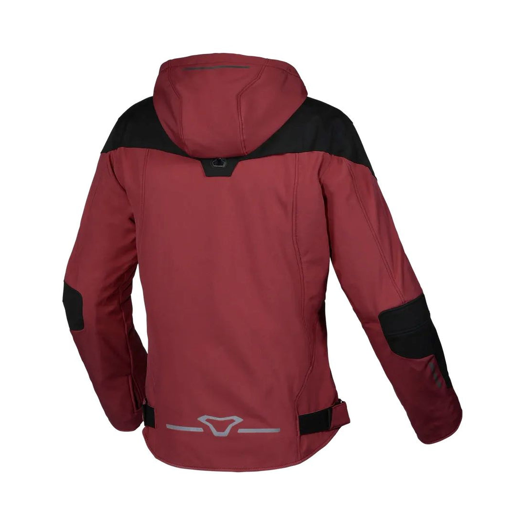 motorcycle jacket macna territory womens waterproof softshell mesh raintex membrane thermos detachable vents ventilation air panels hoodie red black touring adventure adv back