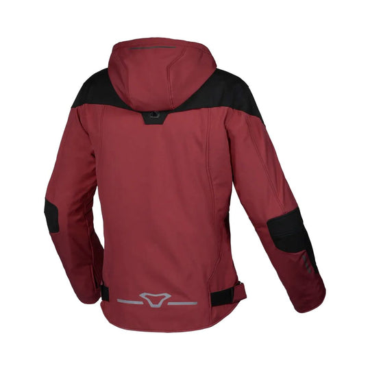 motorcycle jacket macna territory womens waterproof softshell mesh raintex membrane thermos detachable vents ventilation air panels hoodie red black touring adventure adv back