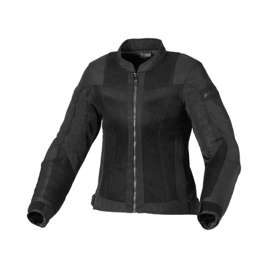 motorcycle jacket macna velotura womens vents ventilation ventilated 3d mesh risc reflection ce protection black touring adventure adv front