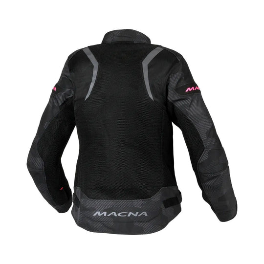 motorcycle jacket macna velotura womens vents ventilation ventilated 3d mesh risc reflection ce protection gray camo black touring adventure adv back