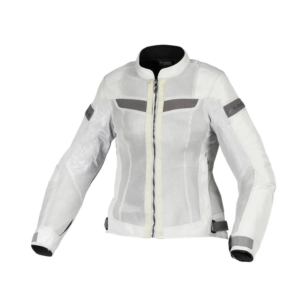 motorcycle jacket macna velotura womens vents ventilation ventilated 3d mesh risc reflection ce protection light gray touring adventure adv front