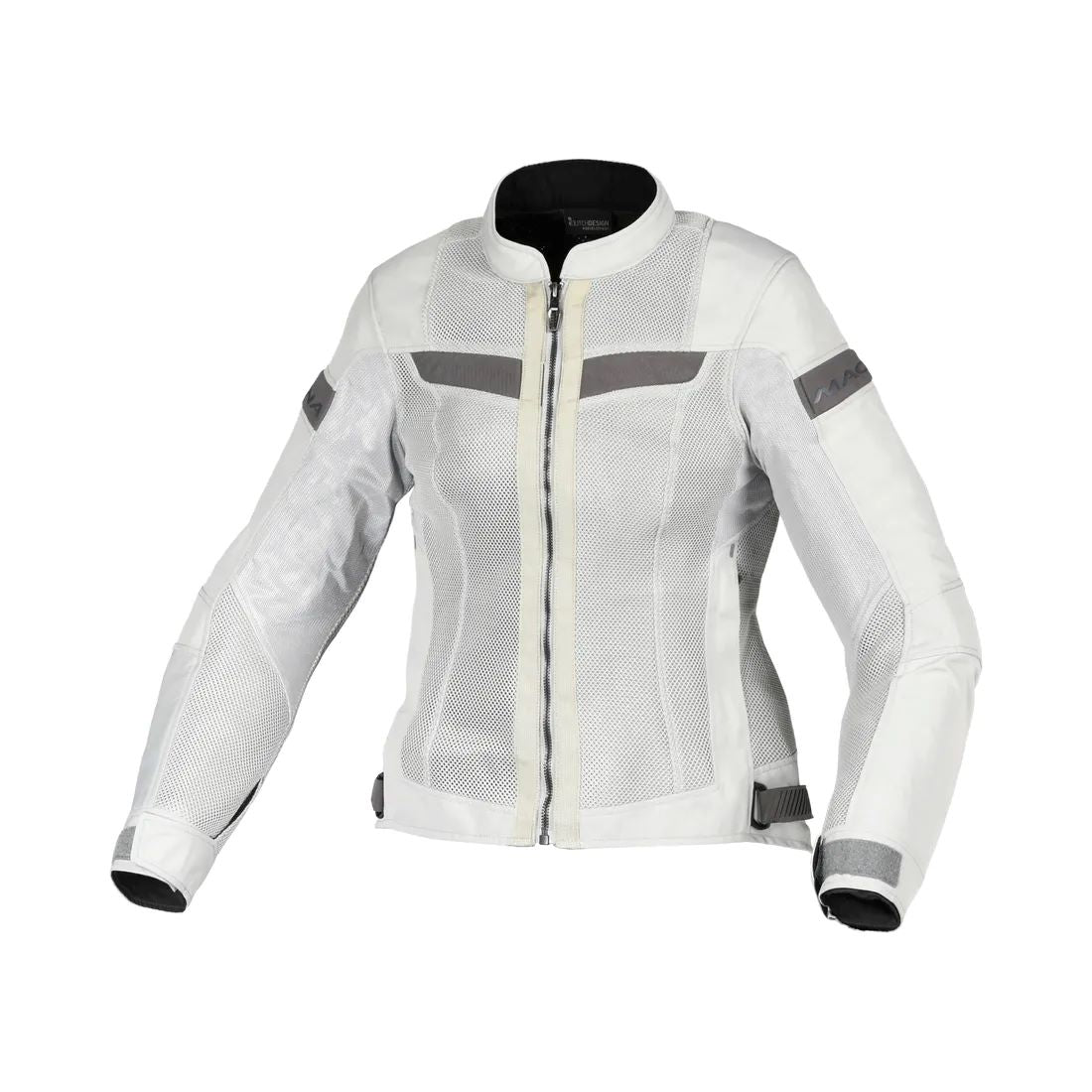 motorcycle jacket macna velotura womens vents ventilation ventilated 3d mesh risc reflection ce protection light gray touring adventure adv front