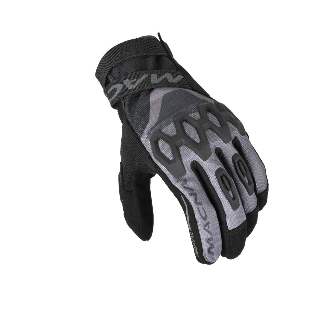 motorcycle gloves macna zairon ergo thumb risc touch tip tpr eva double palm black gray touring adventure adv top