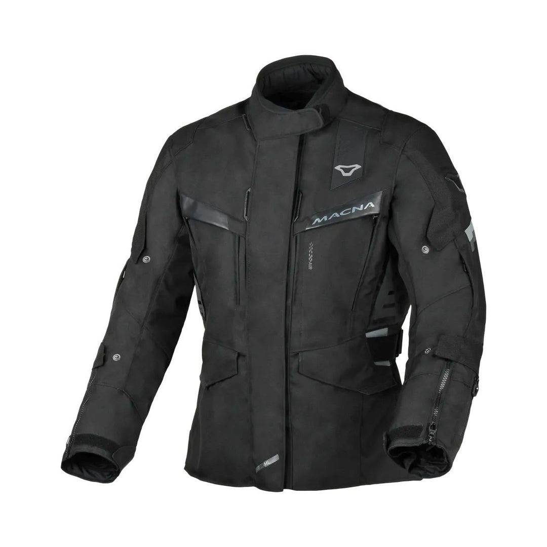 motorcycle jacket macna zatra womens air panels vents ventilation raintex mesh laminated vision tech prepared led light night eye nighteye retro reflective tech epg air scoop black touring adventure adv top